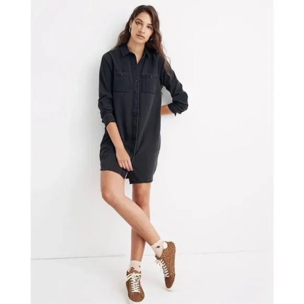 Madewell Black Denim Shirtdress, Size Small
